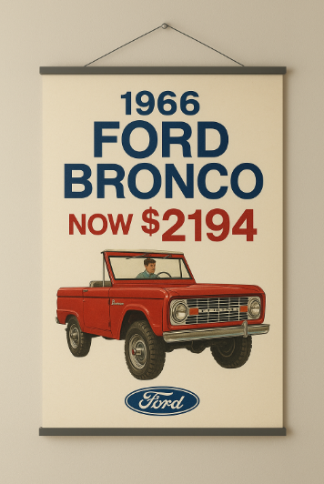 Ford dealership Bronco launch poster from 1966